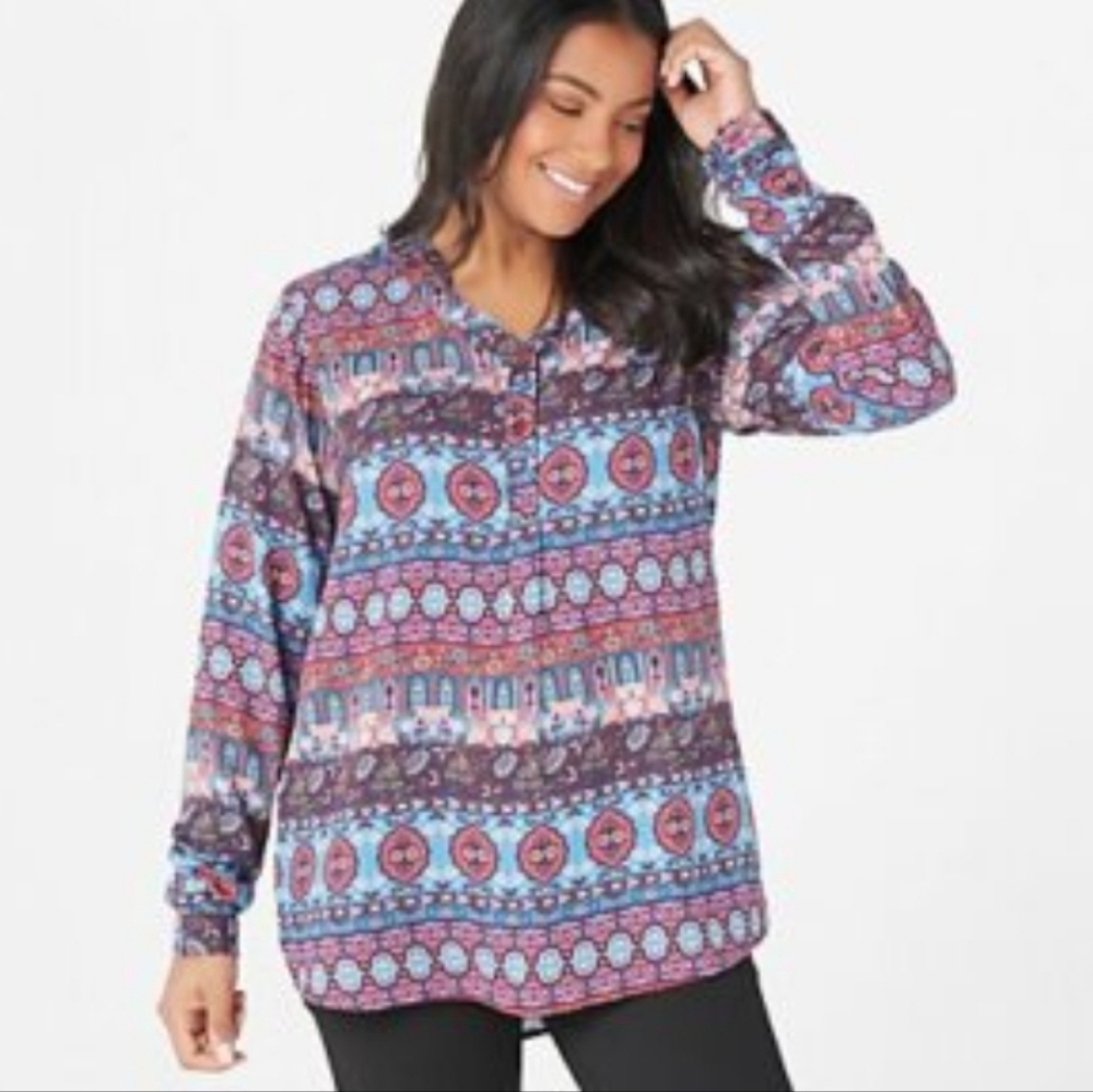 NWT Tolani Collection 100% Modal Top Boho Floral Fun XXS Vneck Blouse